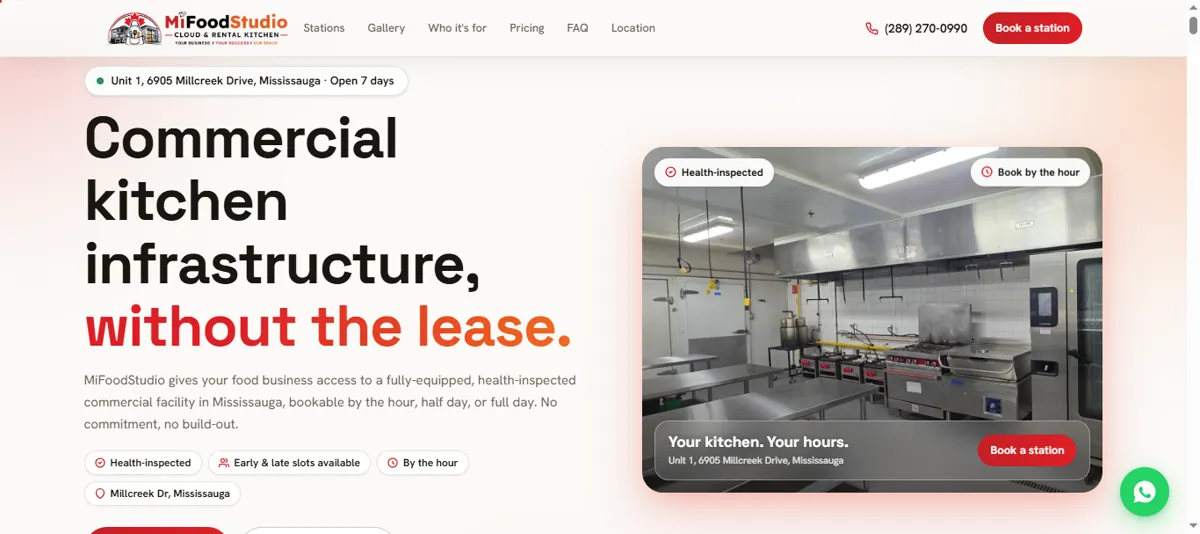 MiFoodStudio website — Commissary Kitchen